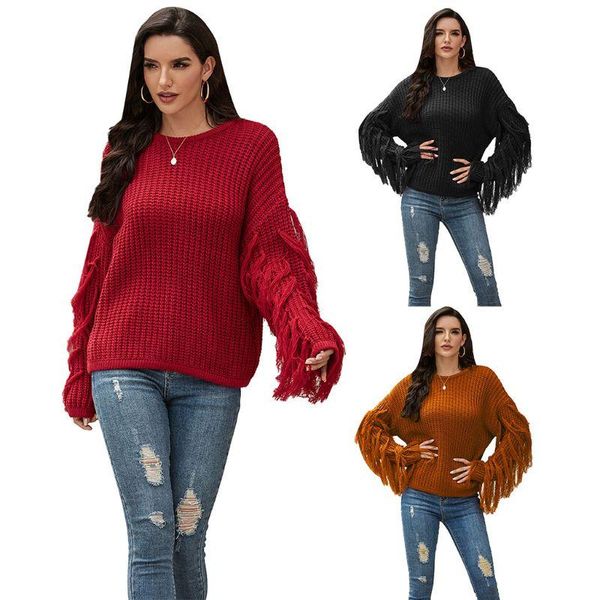 women autumn winter long sleeves tassel sweater ribbed knitted pullover solid color casual loose jumper streetwear, White;black
women autumn winter long sleeves tassel sweater ribbed knitted pullover solid color casual loose jumper streetwear, White;black