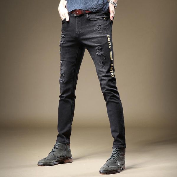 fashion side printed black ripped jeans men causal streetwear slim fit straight denim pants, Blue
fashion side printed black ripped jeans men causal streetwear slim fit straight denim pants, Blue
