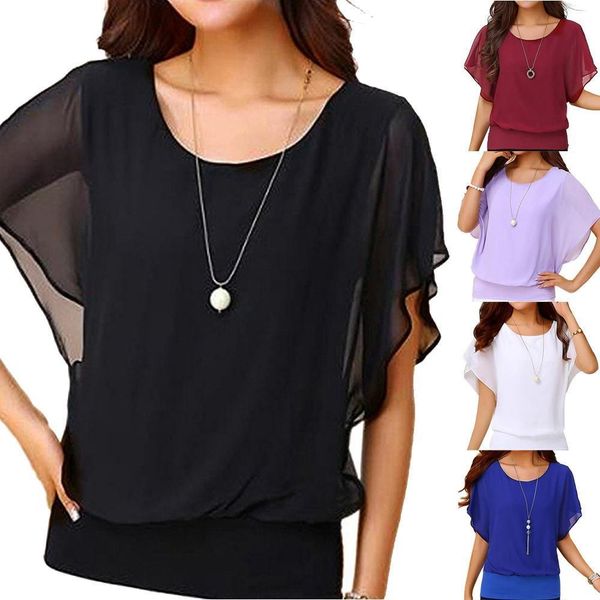 women's loose casual short sleeve batwing sleeve chiffon blouse summer plus size round neck blouse women#25, White
women's loose casual short sleeve batwing sleeve chiffon blouse summer plus size round neck blouse women#25, White