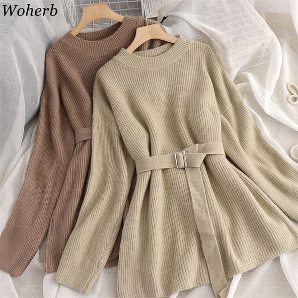 woherb long sweater women solid knitted pullover belt bandage korean chic puff sleeve autumn new knitwear elegant jumper 201221, White;black
woherb long sweater women solid knitted pullover belt bandage korean chic puff sleeve autumn new knitwear elegant jumper 201221, White;black
