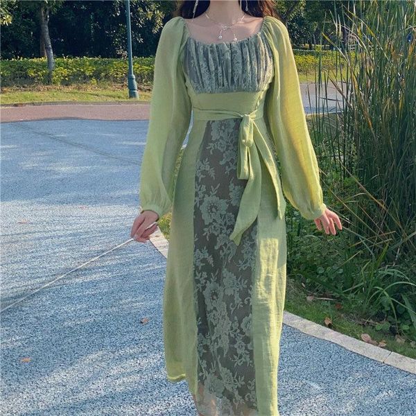 fairy vintage dress elegant long sleeve square collar dress female spring floral maxi franch style boho vestidos, Black;gray
fairy vintage dress elegant long sleeve square collar dress female spring floral maxi franch style boho vestidos, Black;gray