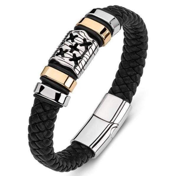 charm bracelets classic trend fashion men's leather hand-woven titanium steel punk style senior sports and leisure bracelet, Golden;silver
charm bracelets classic trend fashion men's leather hand-woven titanium steel punk style senior sports and leisure bracelet, Golden;silver
