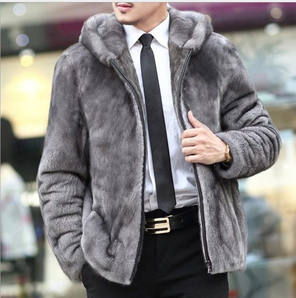 men's fur & faux fake mink leather overcoat turn-down collar homens jaqueta de couro hooded outerwear mens jacket s46, Black
men's fur & faux fake mink leather overcoat turn-down collar homens jaqueta de couro hooded outerwear mens jacket s46, Black