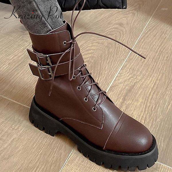 boots krazing pot motorcycle real leather cross-tied waterproof buckle decorations thick med heel round toe zip ankle l001, Black
boots krazing pot motorcycle real leather cross-tied waterproof buckle decorations thick med heel round toe zip ankle l001, Black