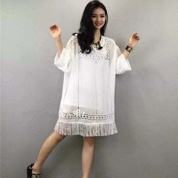 casual dresses summer style 2021 vestidos hollow fringed dress fashion loose chiffon / embroidered white women, Black;gray
casual dresses summer style 2021 vestidos hollow fringed dress fashion loose chiffon / embroidered white women, Black;gray