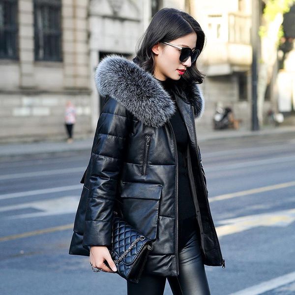 women's leather & faux genuine jacket women fur hooded winter clothes real sheepskin down coat warm jackets veste femme zm-069 kj3134, Black
women's leather & faux genuine jacket women fur hooded winter clothes real sheepskin down coat warm jackets veste femme zm-069 kj3134, Black