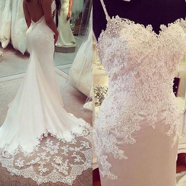 robe de mariage mermaid wedding dresses spaghetti straps lace appliques beaded vestido de fiesta de boda backless wedding gowns, White
robe de mariage mermaid wedding dresses spaghetti straps lace appliques beaded vestido de fiesta de boda backless wedding gowns, White