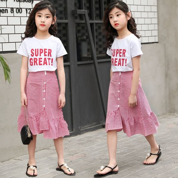 girls summer cotton 2pcs t shirt kids plaid flounced skirt girls outfits set girl's clothing 3-14 y200525, White
girls summer cotton 2pcs t shirt kids plaid flounced skirt girls outfits set girl's clothing 3-14 y200525, White