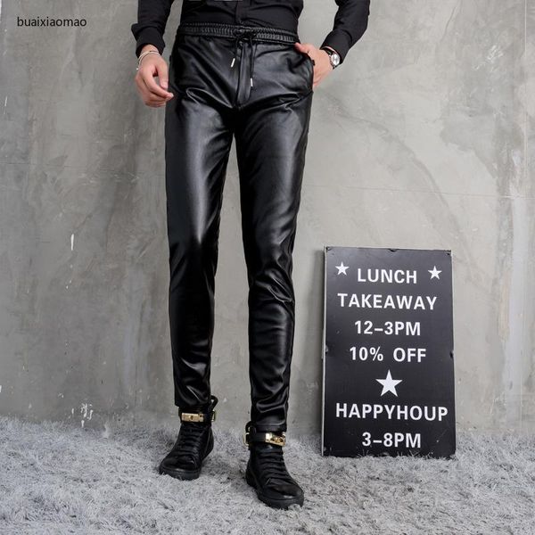 men's pants brother meng casual leather men black elastic waist tappered autumn and winter waterproof pu trousers
men's pants brother meng casual leather men black elastic waist tappered autumn and winter waterproof pu trousers