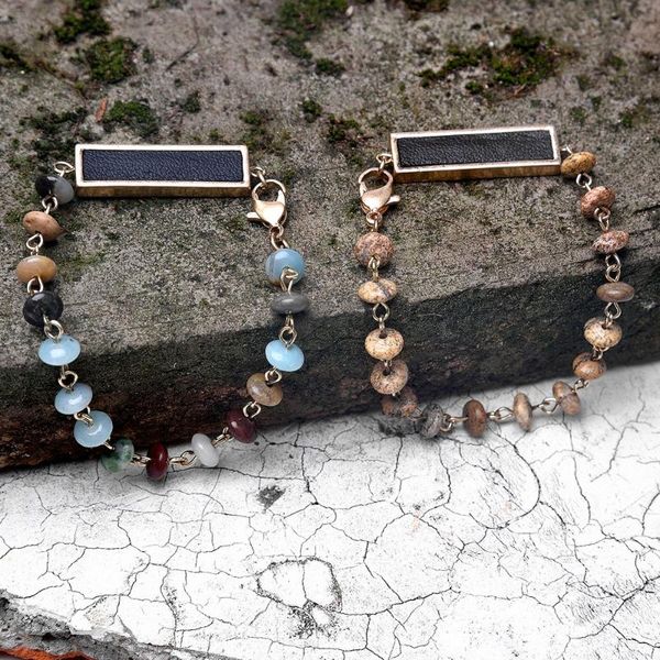 link, chain 2021 vintage colorful bead bracelets alloy antique gold handmade leather rectangle pendant for gift myc10018, Black
link, chain 2021 vintage colorful bead bracelets alloy antique gold handmade leather rectangle pendant for gift myc10018, Black