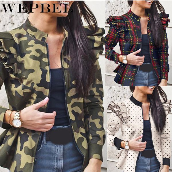 women autumn camouflage jacket long sleeve bomber ruffles zipper coat military slim cropped coat with pockets q1210, Black;brown
women autumn camouflage jacket long sleeve bomber ruffles zipper coat military slim cropped coat with pockets q1210, Black;brown