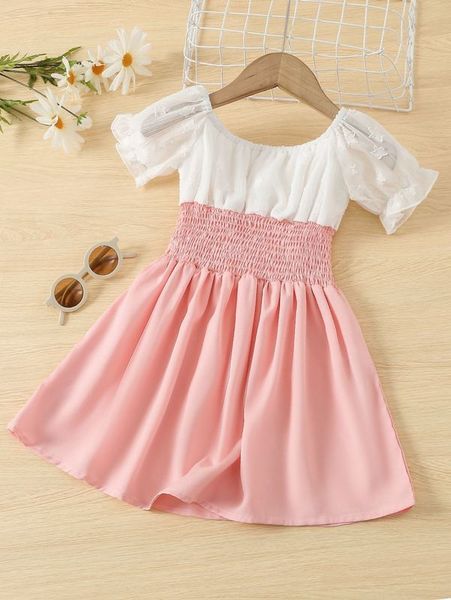 toddler girls two tone shirred waist dress she, Red;yellow 
toddler girls two tone shirred waist dress she, Red;yellow