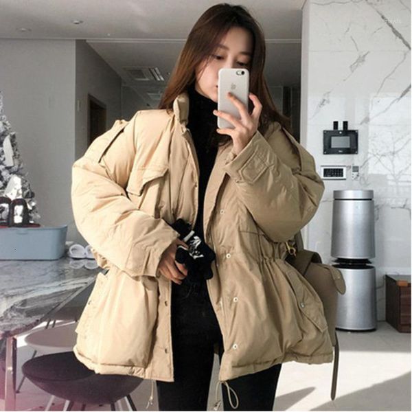 winter doen coats women black stand collar draw string waist padded jacket short loose coat1
winter doen coats women black stand collar draw string waist padded jacket short loose coat1