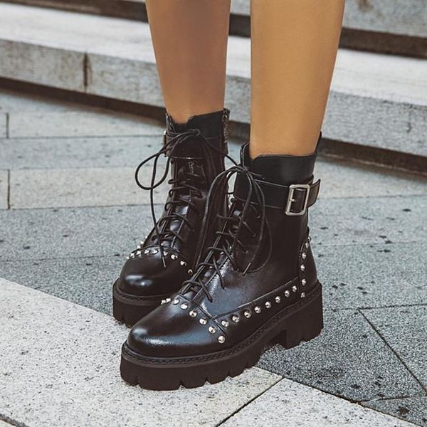 pxelena rivet buckle punk boots women lace up chunky block med heel combat motorcycle boots shoes lady drop ship, Black
pxelena rivet buckle punk boots women lace up chunky block med heel combat motorcycle boots shoes lady drop ship, Black