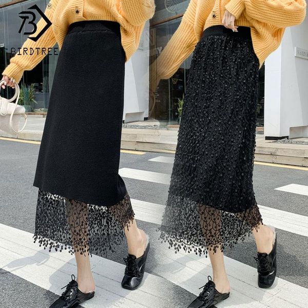 autumn winter women two side wear high waist knitted midi wrap hip skirts 3d lace elegant korean style solid skirt b0n215n, Black 
autumn winter women two side wear high waist knitted midi wrap hip skirts 3d lace elegant korean style solid skirt b0n215n, Black