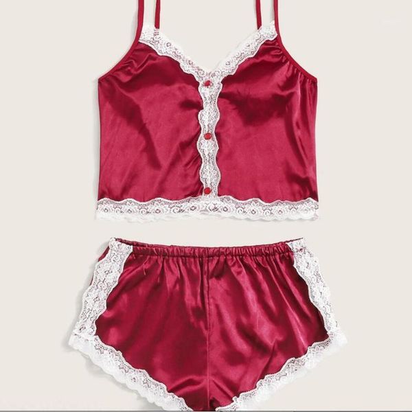 new women's sleepwear sweet satin pajama set white lace v-neck pyjamas sleeveless cute cami and shorts1, Black;red
new women's sleepwear sweet satin pajama set white lace v-neck pyjamas sleeveless cute cami and shorts1, Black;red