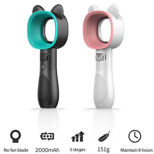 Mini portable USB wireless leafless fan folding with stand base cartoon small fan USB rechargeable 3-speed horizontal