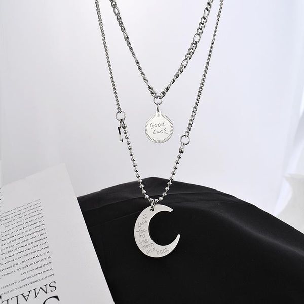 fashion new moon double-layer necklace titanium steel wool clothing accessories pendant simple and versatile sale, Silver
fashion new moon double-layer necklace titanium steel wool clothing accessories pendant simple and versatile sale, Silver