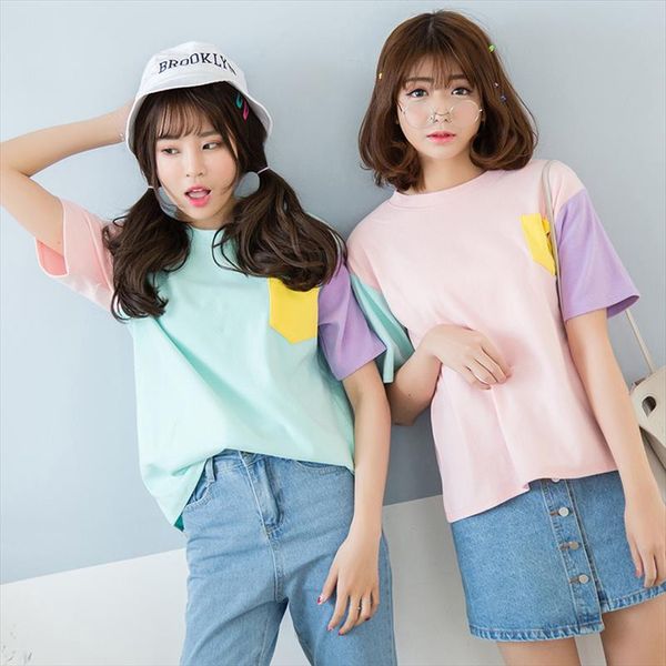 womens t shirt summer korean hit color harajuku o neck with pocket tee shirt femme color block patchwork bottoming classic, White
womens t shirt summer korean hit color harajuku o neck with pocket tee shirt femme color block patchwork bottoming classic, White