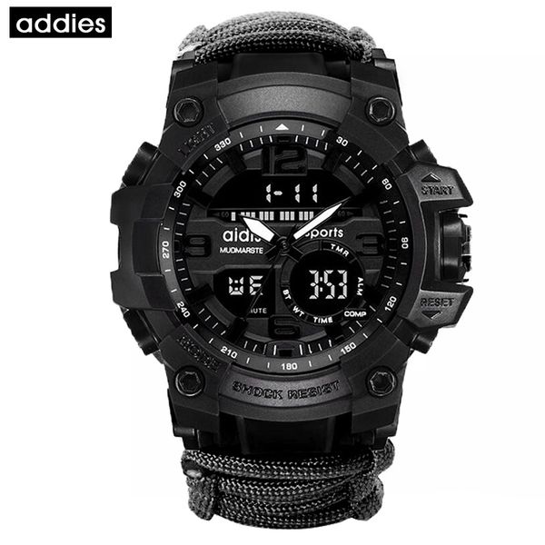 Addies Men Military Outdoor Watch Compass Multifunctional Waterproof Quartz Watch G Style Shock Digital Watch Relogio Masculino 201208