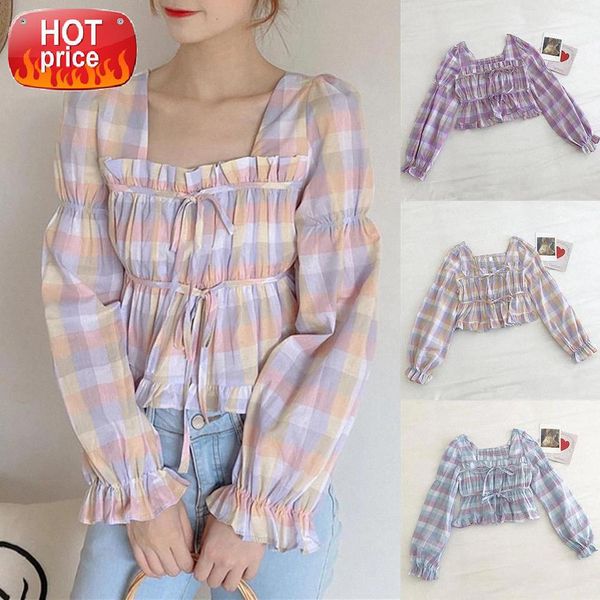 sweet women square neck puff sleeve blouse ruffled hem plaid bandage crop women's clothing mujer camisetas 2020 #ar3b, White
sweet women square neck puff sleeve blouse ruffled hem plaid bandage crop women's clothing mujer camisetas 2020 #ar3b, White