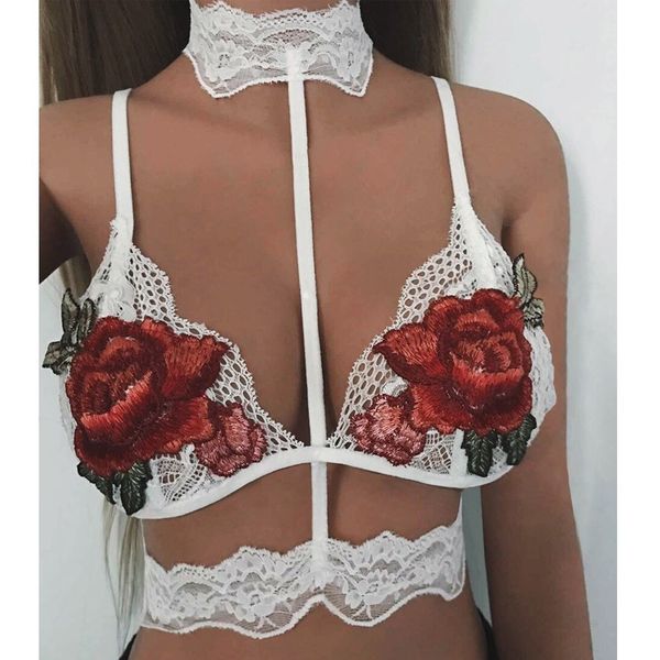 women lace strappy choker bra floral embroidered sheer scalloped lace elastic caged lingerie bralette gi279, Red;black
women lace strappy choker bra floral embroidered sheer scalloped lace elastic caged lingerie bralette gi279, Red;black