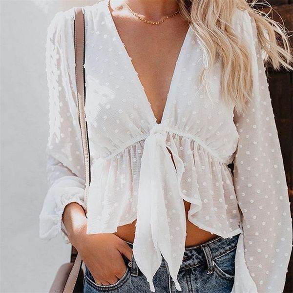 blouse women transparent white shirt pullover polka dot deep v-neck detachable bow ruffles lantern sleeve crop lj200814
blouse women transparent white shirt pullover polka dot deep v-neck detachable bow ruffles lantern sleeve crop lj200814