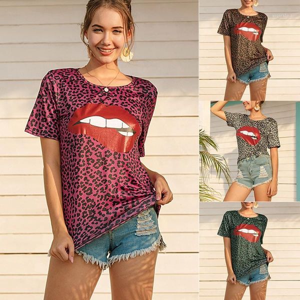 women's personality round neck loose lips leopard print women's t-shirt large chemise vintage1, White
women's personality round neck loose lips leopard print women's t-shirt large chemise vintage1, White