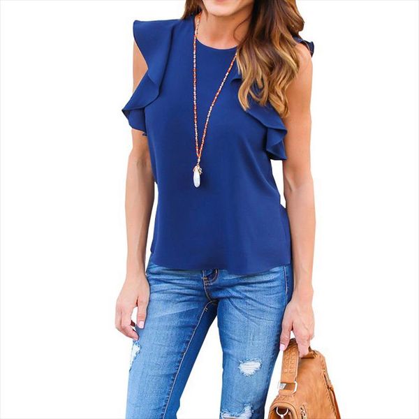 women chiffon blouse fashion summer o neck sleeveless ruffle shirts casual slim solid blusas plus size blouse, White
women chiffon blouse fashion summer o neck sleeveless ruffle shirts casual slim solid blusas plus size blouse, White