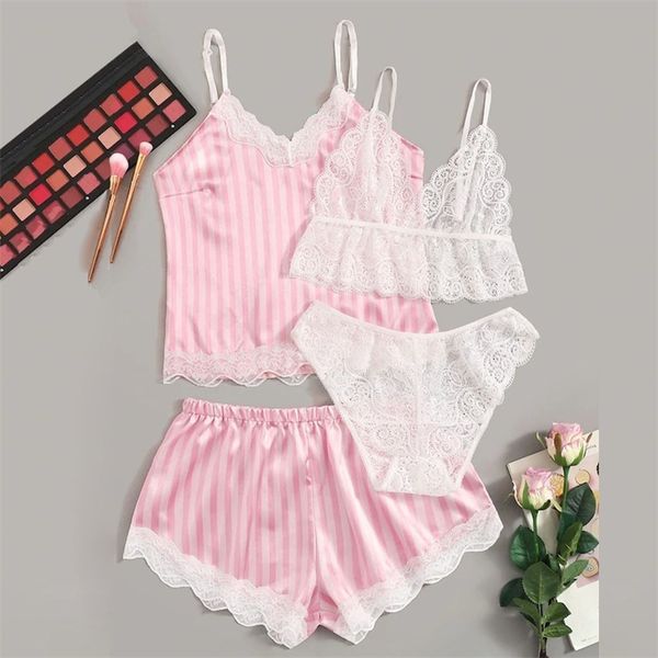 4pcs sleepwear set women lace nightwear pajama robe set satin wireless bra camisole pajamas sleepwear bowknot shorts set femme*x y200425, Black;red
4pcs sleepwear set women lace nightwear pajama robe set satin wireless bra camisole pajamas sleepwear bowknot shorts set femme*x y200425, Black;red
