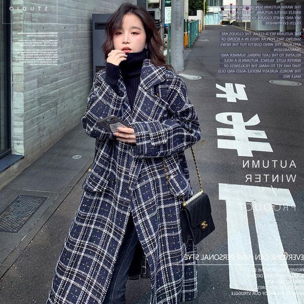 women's wool & blends winter casual long clothes female blend trench loose belt turn-down collar plaid outerwear ladies fashion coat wo, Black
women's wool & blends winter casual long clothes female blend trench loose belt turn-down collar plaid outerwear ladies fashion coat wo, Black