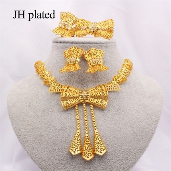 nigeria dubai 24k gold jewelry african bridal wedding gifts party for women bracelet bowknot necklace earrings ring sets 201222, Slivery;crystal
nigeria dubai 24k gold jewelry african bridal wedding gifts party for women bracelet bowknot necklace earrings ring sets 201222, Slivery;crystal