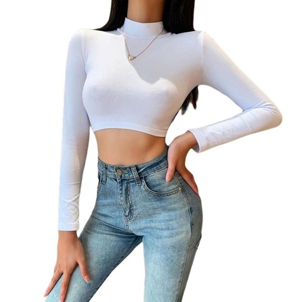 women high neck long sleeve solid color tie up back slim shirts backless crop blouses, White
women high neck long sleeve solid color tie up back slim shirts backless crop blouses, White