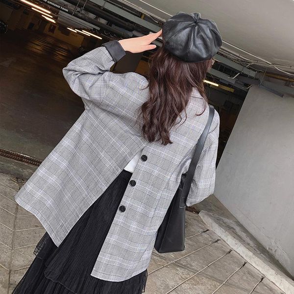 fashion tide new spring loose long-sleeved back buckle patchwork design plaid blazer for women fashion casual jacket qf15712, White;black
fashion tide new spring loose long-sleeved back buckle patchwork design plaid blazer for women fashion casual jacket qf15712, White;black