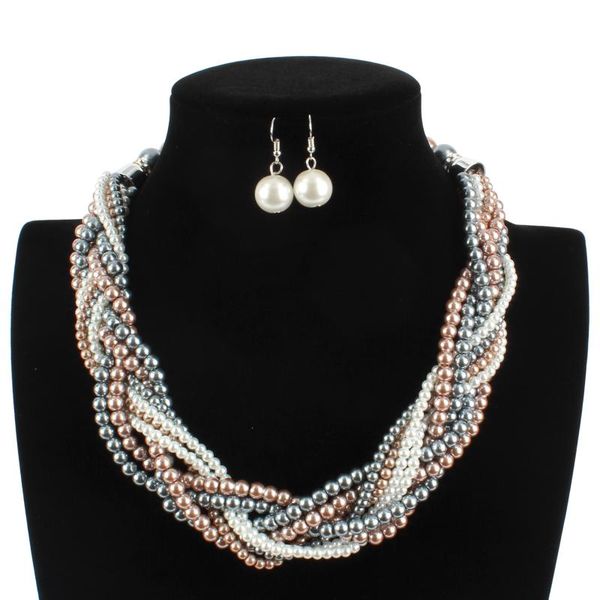trendy wedding 2 piece set of pearl beads twisted short necklace and earrings set for woman costume jewelry, Silver
trendy wedding 2 piece set of pearl beads twisted short necklace and earrings set for woman costume jewelry, Silver