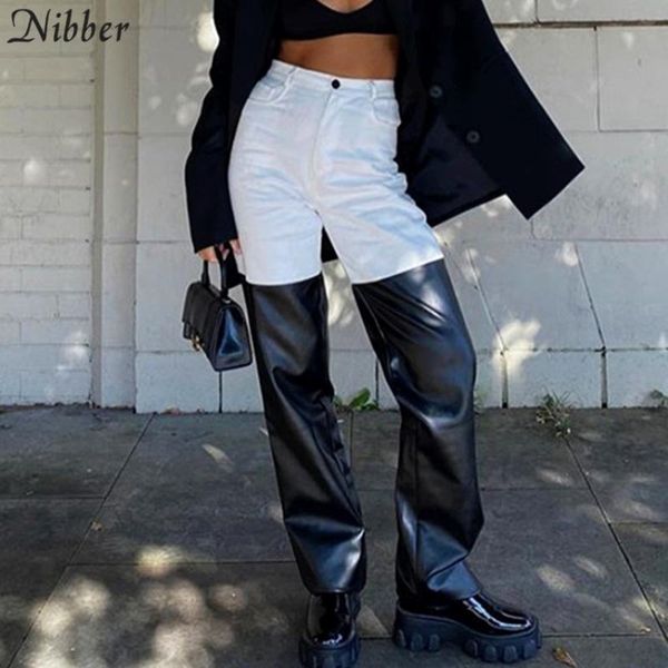 nibber punk y2k style black white patchwork design pants women straight high waist slim leather trousers 2020 autumn casual wear
nibber punk y2k style black white patchwork design pants women straight high waist slim leather trousers 2020 autumn casual wear