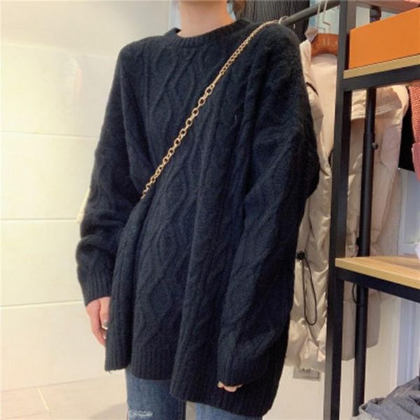 women's sweaters fashion cotton cashmere plus size 2021 sweater women casual loose twist hedging mid-length, White;black
women's sweaters fashion cotton cashmere plus size 2021 sweater women casual loose twist hedging mid-length, White;black