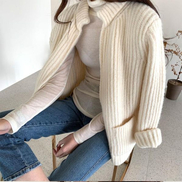Zip the cardigan sweater, White