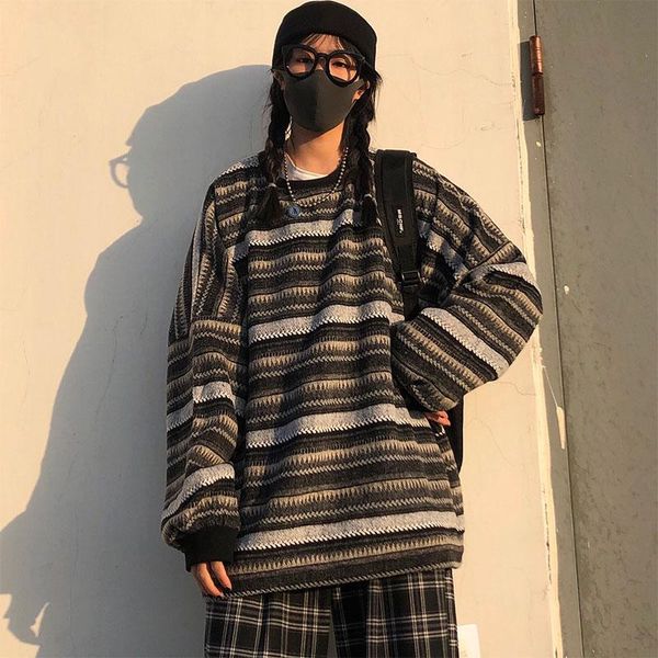 women's sweaters women casual oversize pullovers long sleeve striped knit sweater hip hop female winter fashion autumn loose clothes, White;black
women's sweaters women casual oversize pullovers long sleeve striped knit sweater hip hop female winter fashion autumn loose clothes, White;black