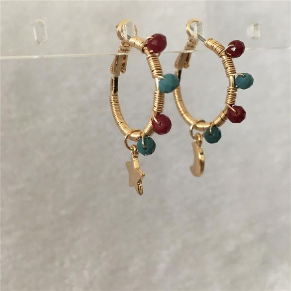 charm hand made trendy gold color plating with bead spiral star moon hoop earring for women girl, Golden
charm hand made trendy gold color plating with bead spiral star moon hoop earring for women girl, Golden
