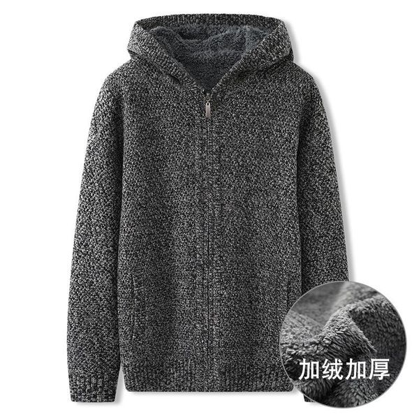 men's knitted cardigan with cashmere and thickening large men's winter fat sweater hooded casual sweater fashion, White;black
men's knitted cardigan with cashmere and thickening large men's winter fat sweater hooded casual sweater fashion, White;black