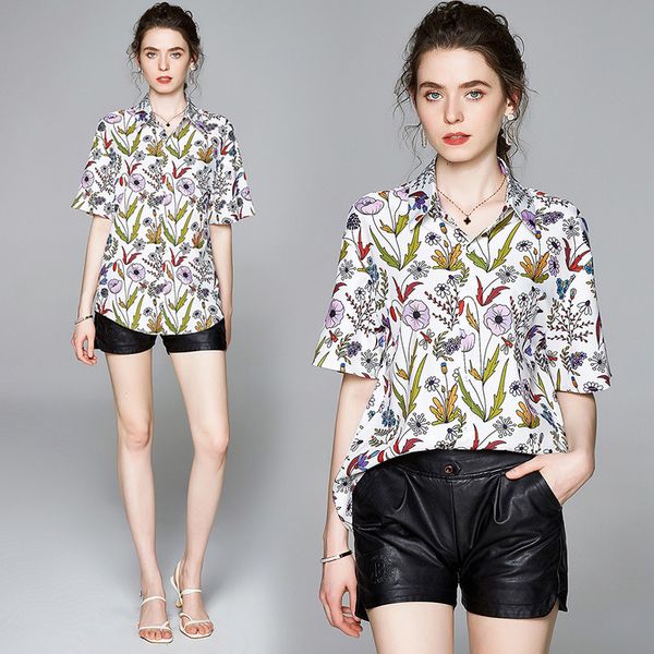 2021 new women casual flower print blouse shirt short sleeve office elegant plus size female oversized chiffon blusa feminina sk59, White
2021 new women casual flower print blouse shirt short sleeve office elegant plus size female oversized chiffon blusa feminina sk59, White
