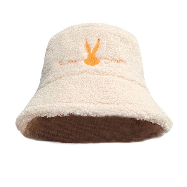 New Arrival Fashion Women Bucket Hats Embroidery Lamb Hair Bucket Hat Girls Winter Cap Warm Cute Hats, Blue;gray