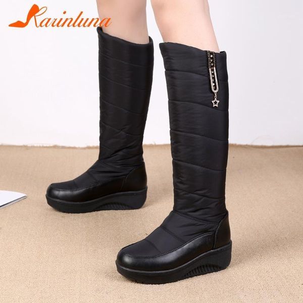 2020 new brand fashion woman shoes round toe knee high boots metal decoration waterproof wedges plarform1, Black
2020 new brand fashion woman shoes round toe knee high boots metal decoration waterproof wedges plarform1, Black
