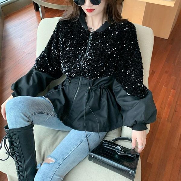 fashion sequins patchwork woman parkas round neck sequined zipper drawstring loose coat 2021 autumn winter thicken jackets women, Black;brown
fashion sequins patchwork woman parkas round neck sequined zipper drawstring loose coat 2021 autumn winter thicken jackets women, Black;brown