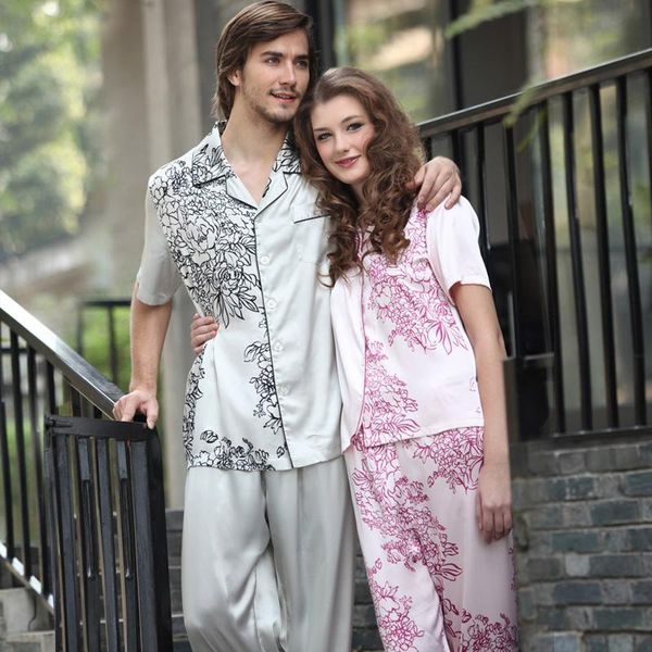 men's sleepwear pyjama silk pajamas for couples spring and autumn symmetrical printed couple matching loungewear, Black;brown
men's sleepwear pyjama silk pajamas for couples spring and autumn symmetrical printed couple matching loungewear, Black;brown
