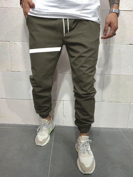 men drawstring waist contrast panel pants i1hj#, Black