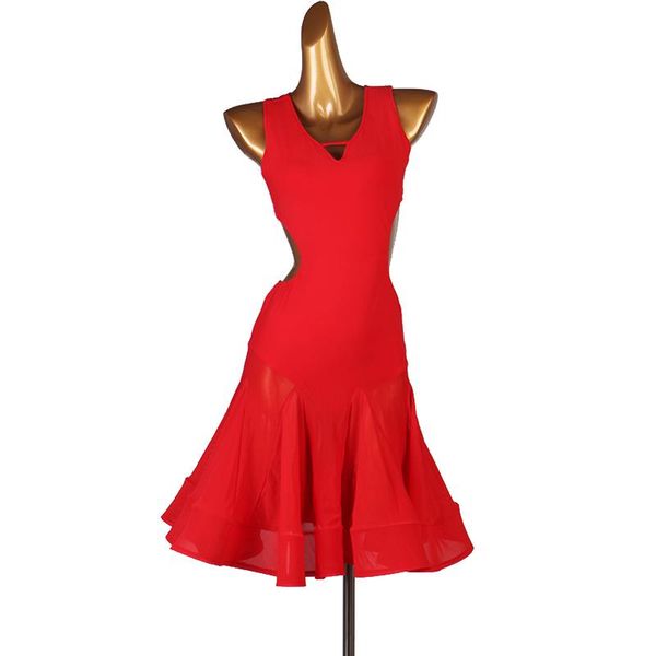 stage wear latin dance dress female v-neck performance costume rumba samba competition, Black;red
stage wear latin dance dress female v-neck performance costume rumba samba competition, Black;red