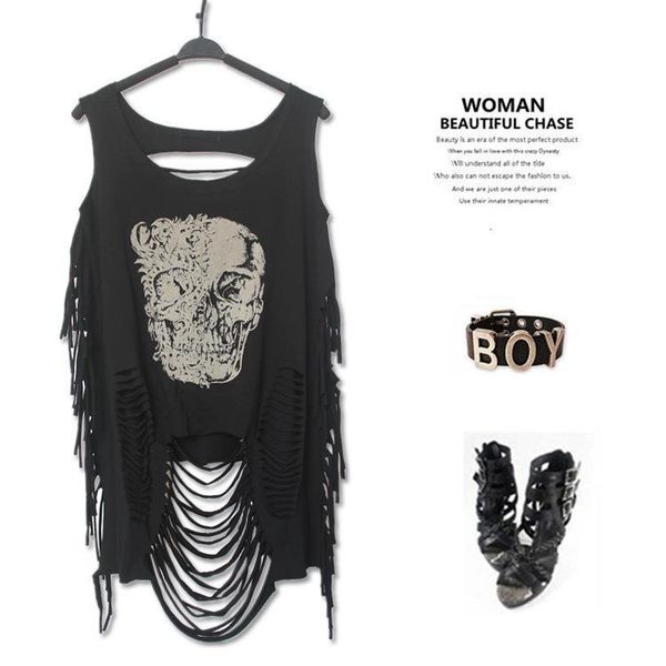 punk rock summer women new fashion t-shirt print skull off the shoulder tassel retro personalized casual tshirt women's clothing, White
punk rock summer women new fashion t-shirt print skull off the shoulder tassel retro personalized casual tshirt women's clothing, White