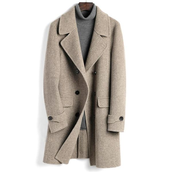 double wool coat the doubles the double-breasted coat of qiu dong long youth in fashion trench, Tan;black
double wool coat the doubles the double-breasted coat of qiu dong long youth in fashion trench, Tan;black